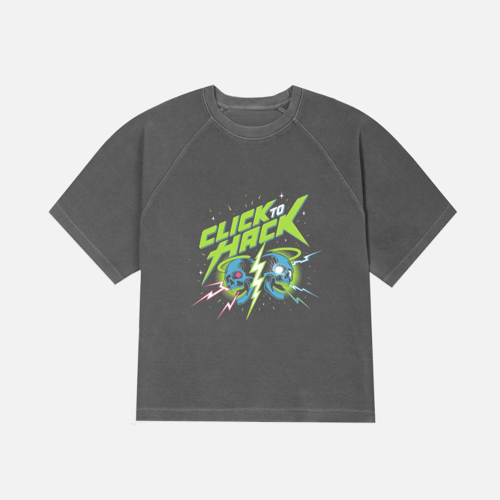 Click to Hack Skull Cyberpunk Neon Design T-Shirt