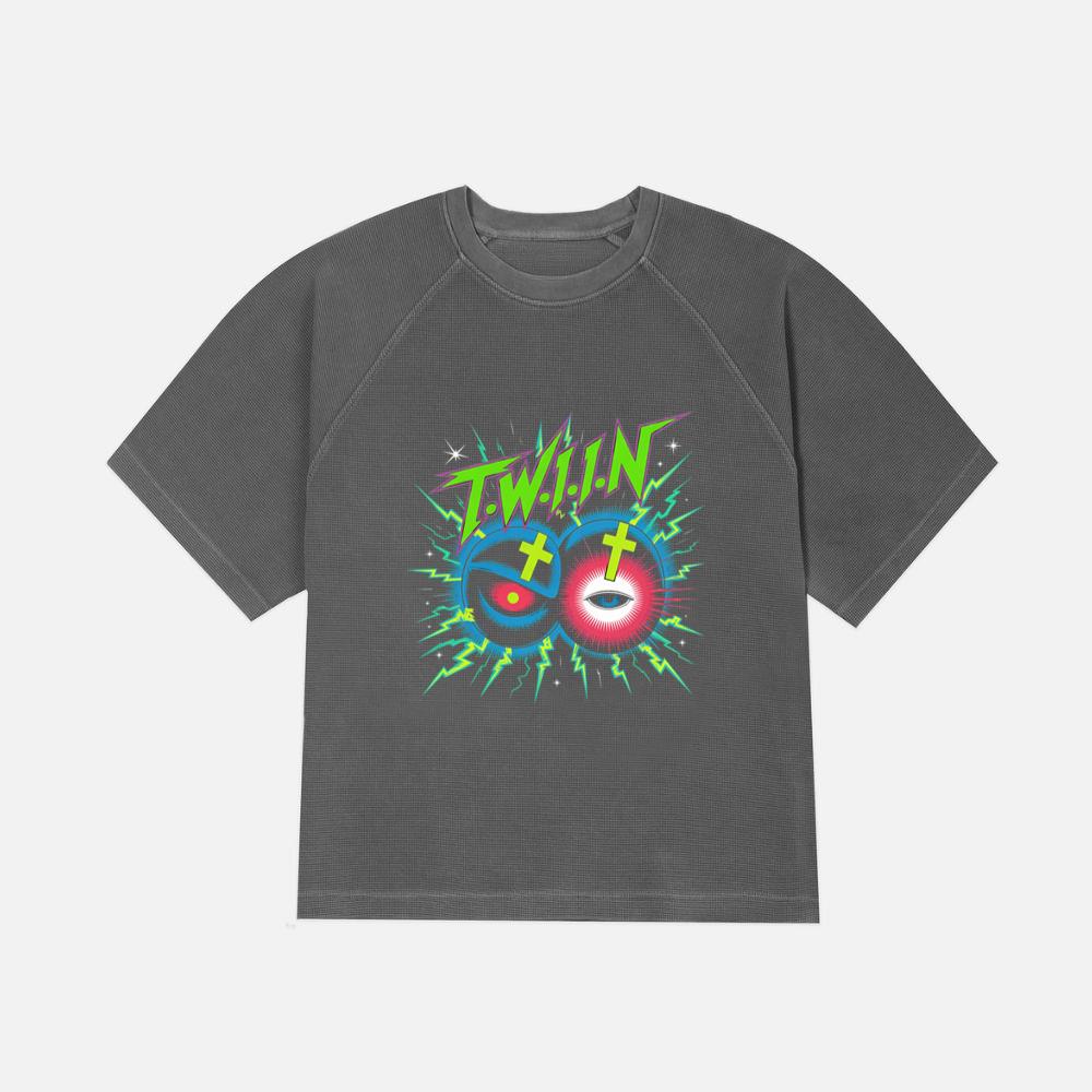 Twin Skull Neon Cross Eyes Graphic Art T-Shirt